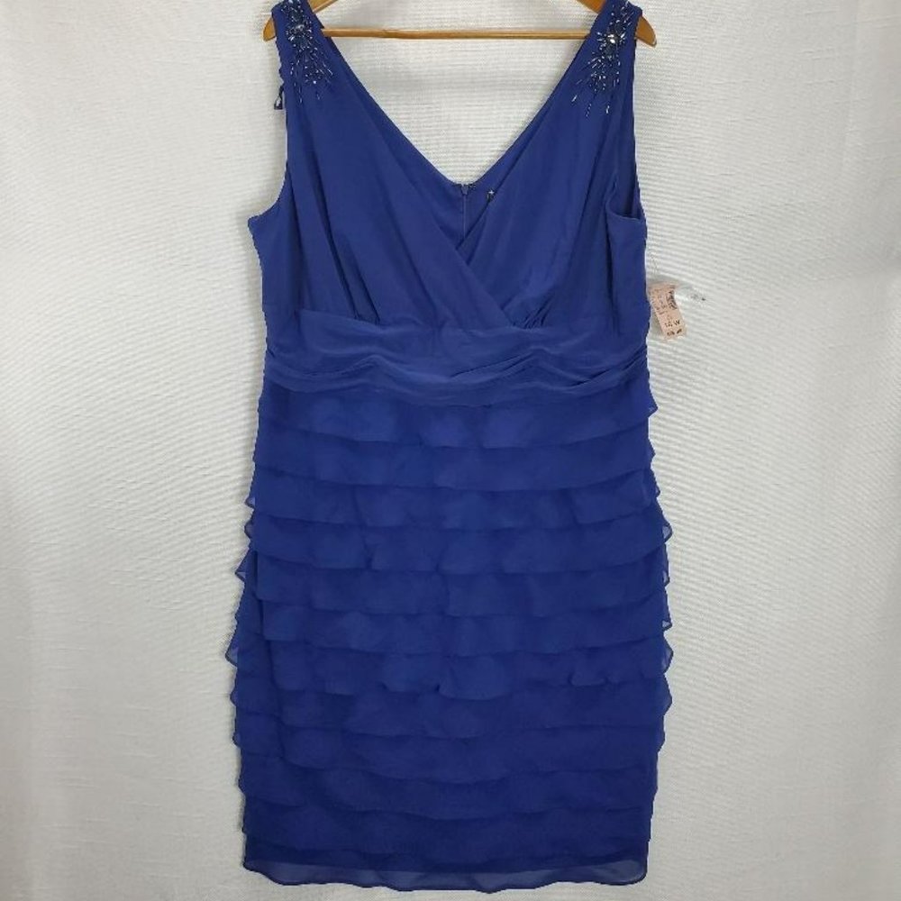 Dress Barn Dress Womens Sz 18W V-Neck Ruched Ruffle Embellished Wedding Formal